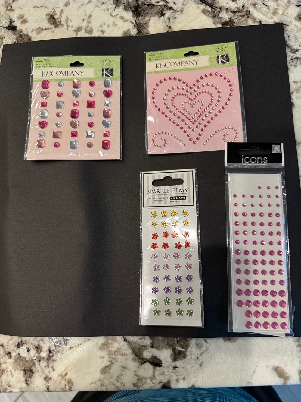 K & Company and Icons Pink Adhesive Gems Pack Bundle